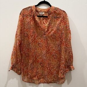 Stuart Lang Orange And Pick Flower‎ Long Sleeve Shirt Sheer Size:M